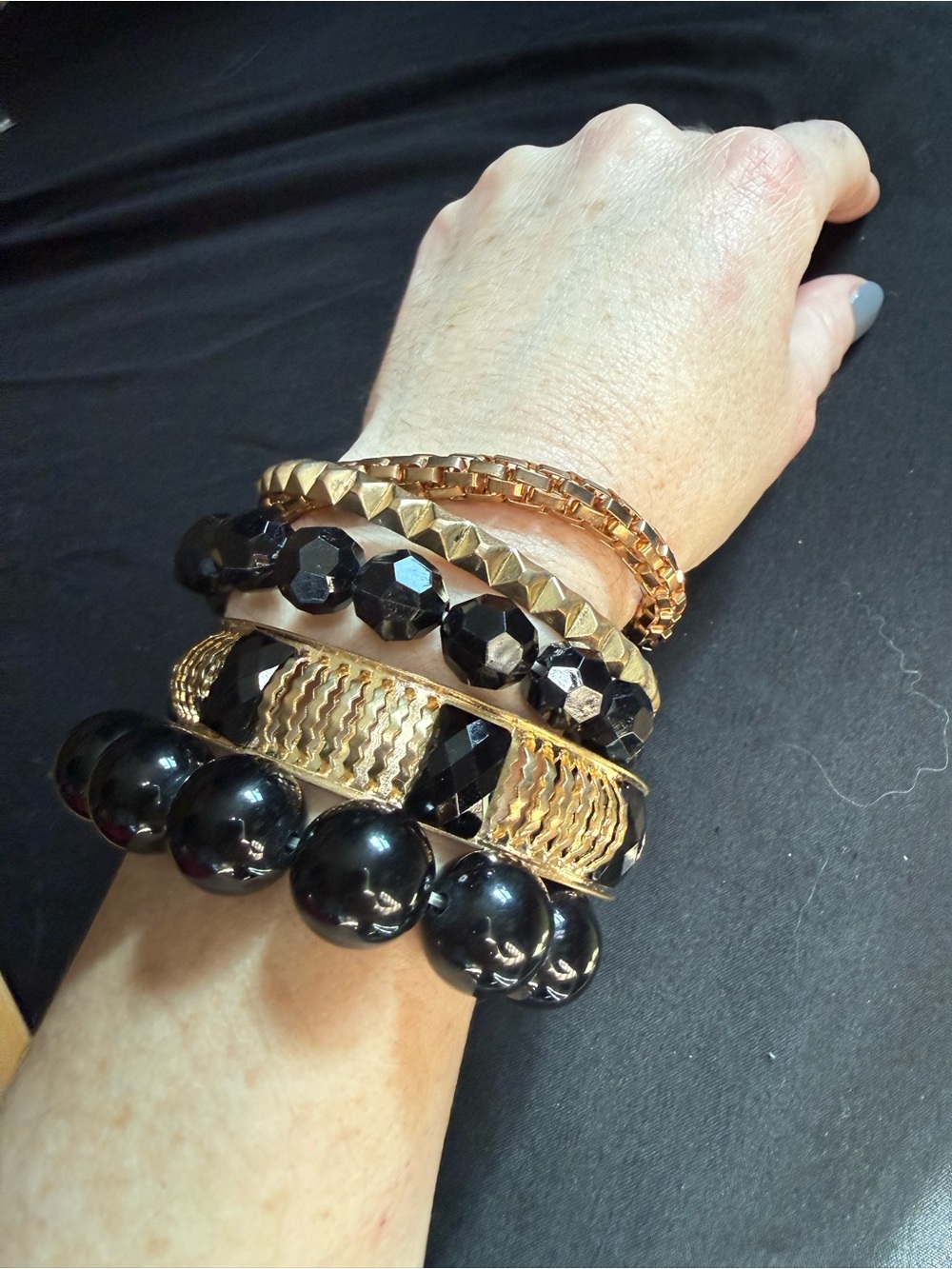 Gold and Black Stacked Bracelet Set - Elegant Women’s Jewelry